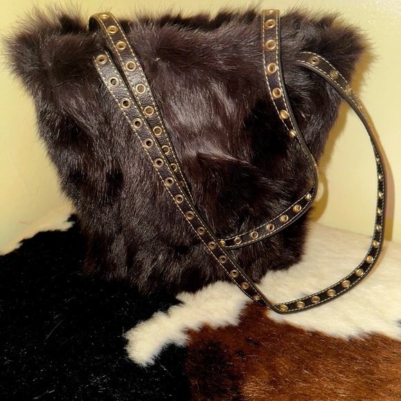 Brown Refurbished Real Rabbit Fur Purse Original Liz Claiborne Design/Handmade - Picture 1 of 10